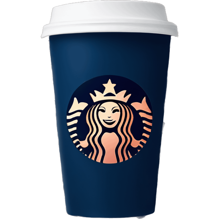 Realistic navy blue starbucks venti coffee cup with rose gold leopard print pattern on it. emoji