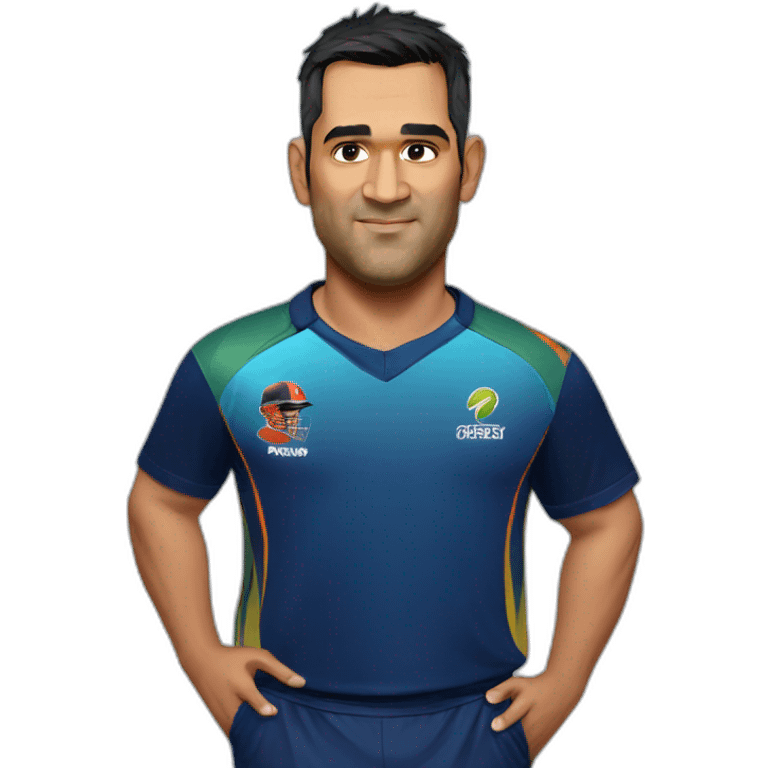 ms dhoni looking right side, smart , handsome in cricket t-shirt emoji