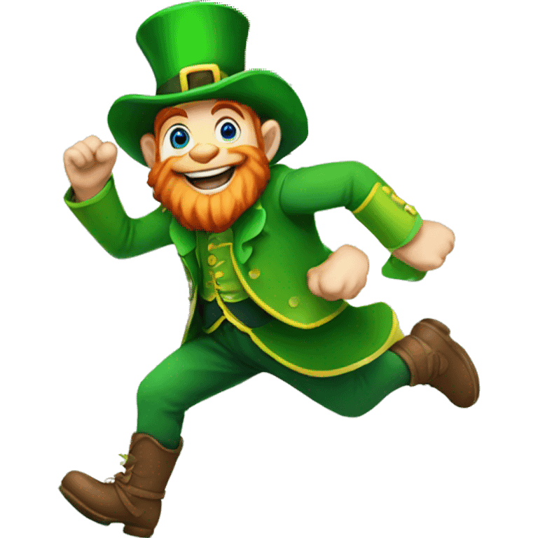 Leprechaun running over a rainbow emoji