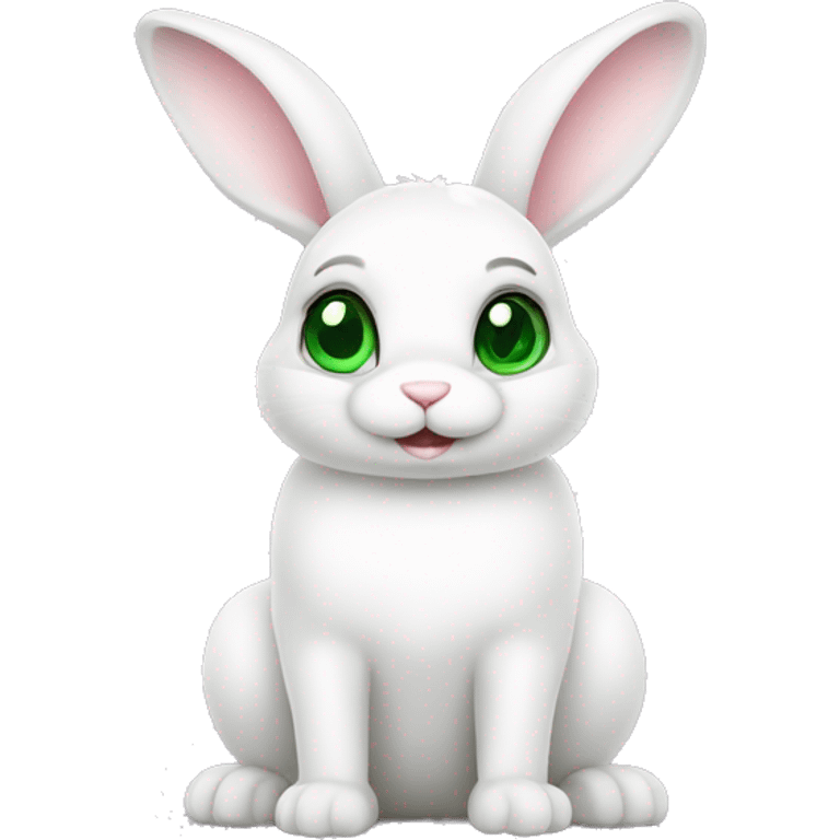 Cute White bunny with green eyes curious and question symbol  emoji