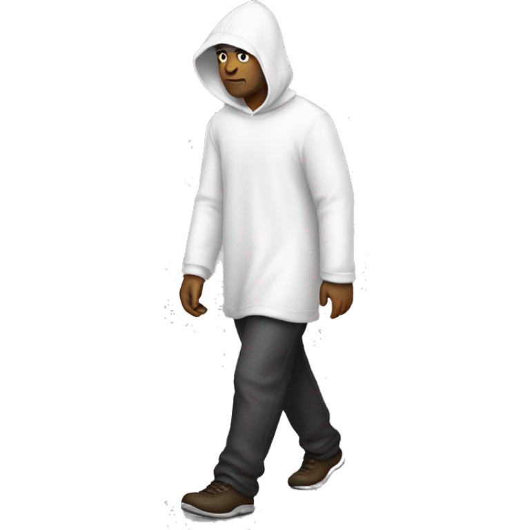 A man walks with a white hood emoji