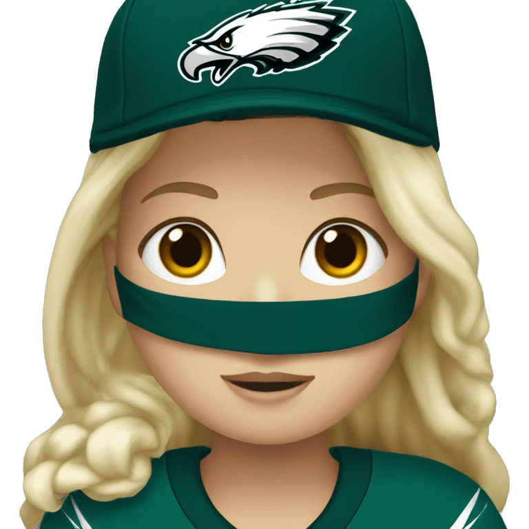 Blonde girl in eagles jersey with her shelter emoji