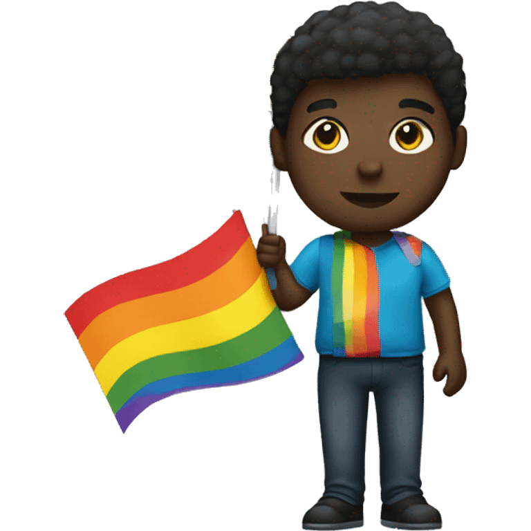 Dark skin colour person holding gay flag  emoji