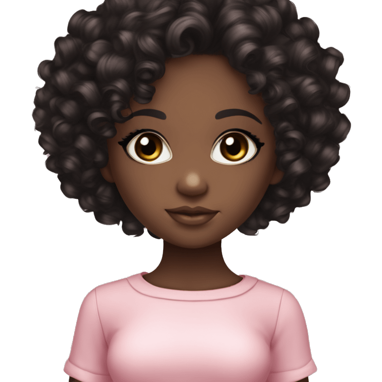 Chocolate brown doll eyes, black short curly hair, feminine, pink, black girl angelic beauty emoji