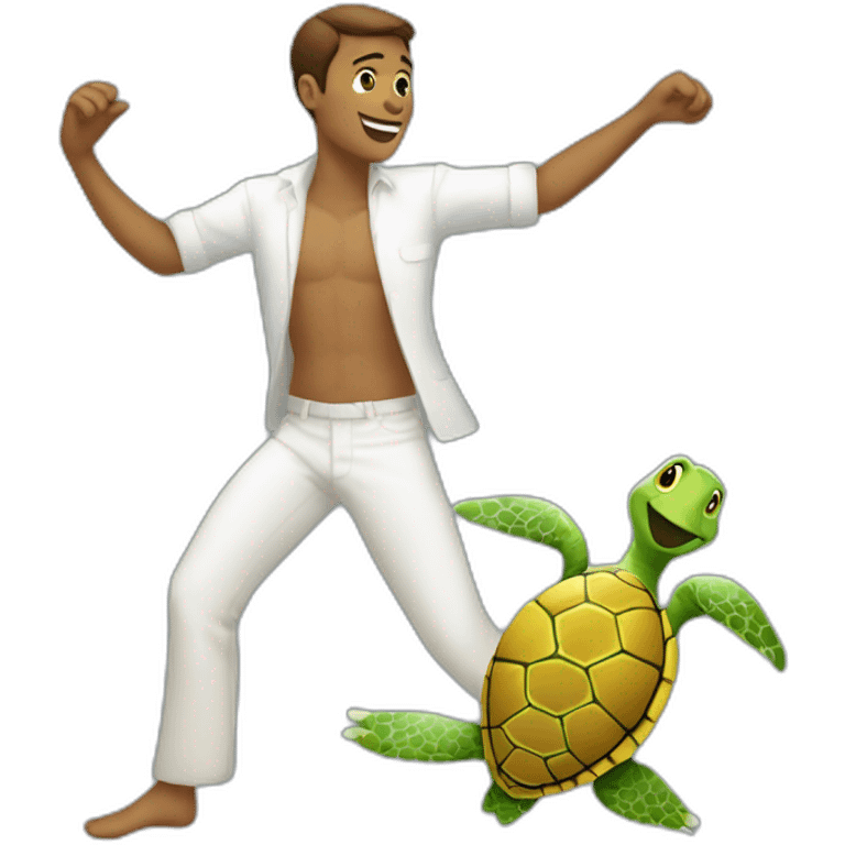 White men dansing with Marins turtle emoji