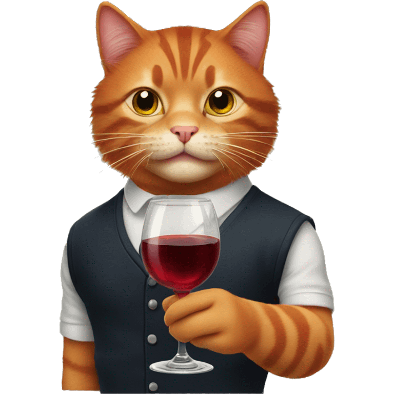 A red-haired cat with a cigarette in his mouth and a glass of wine in his hands emoji