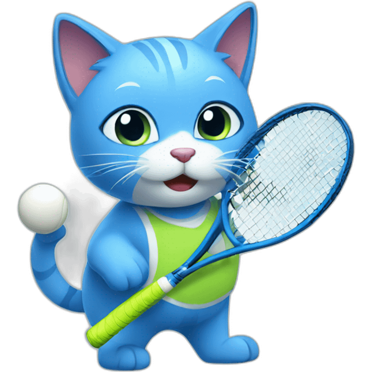 Lovely blue cat playing tennis emoji