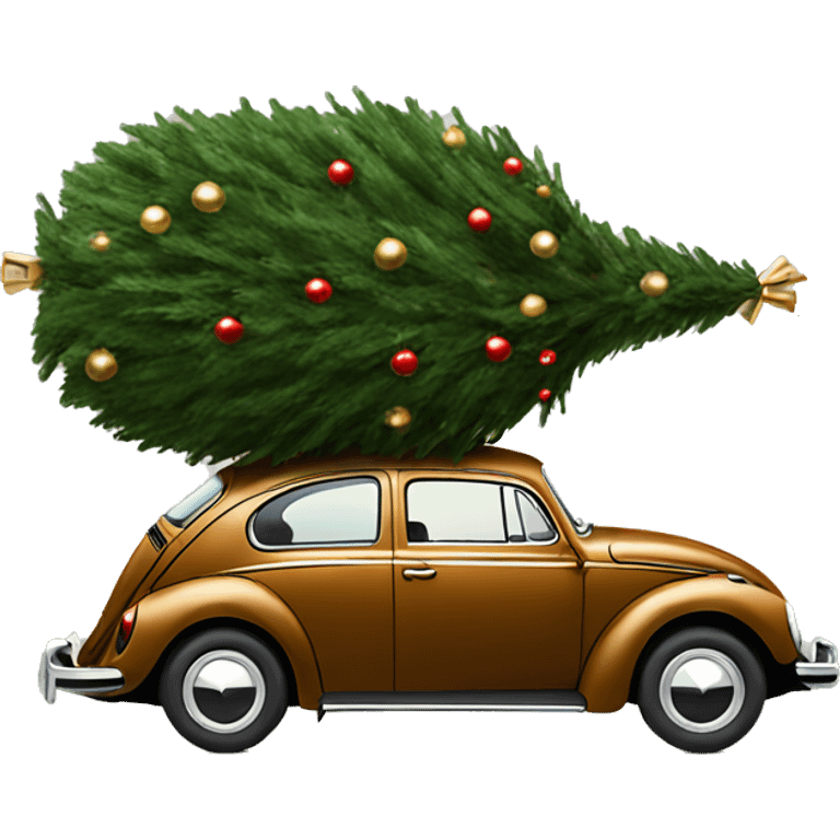 Brown Volkswagen Beetle with Christmas tree on roof emoji