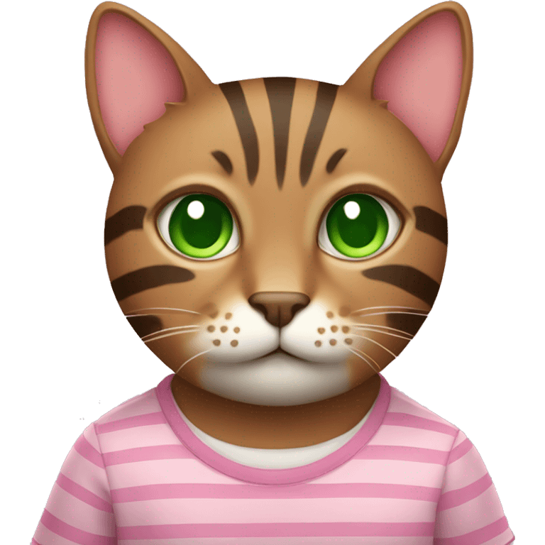 Brown striped cat green eyes pink shirt emoji