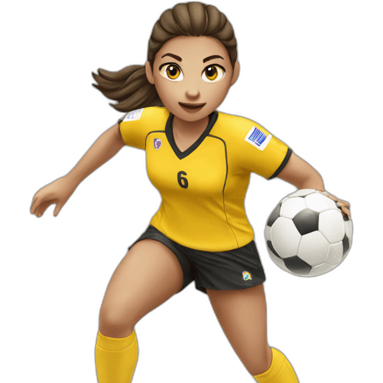 Teenage girl handball-yellow jersey-shooting  emoji