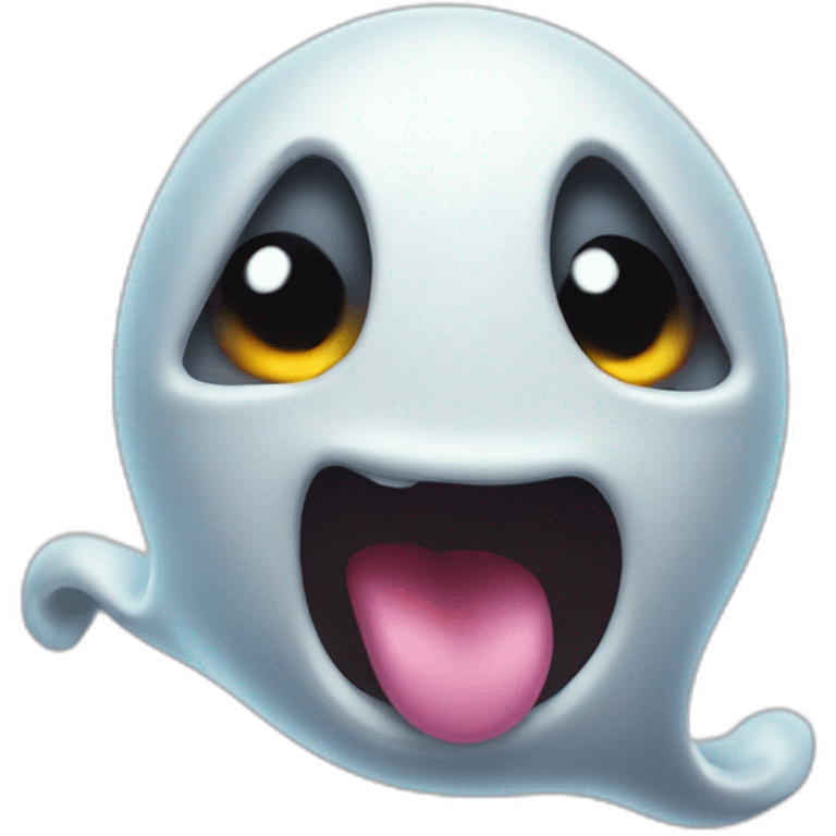 a funny little ghost who sticks out his tongue emoji