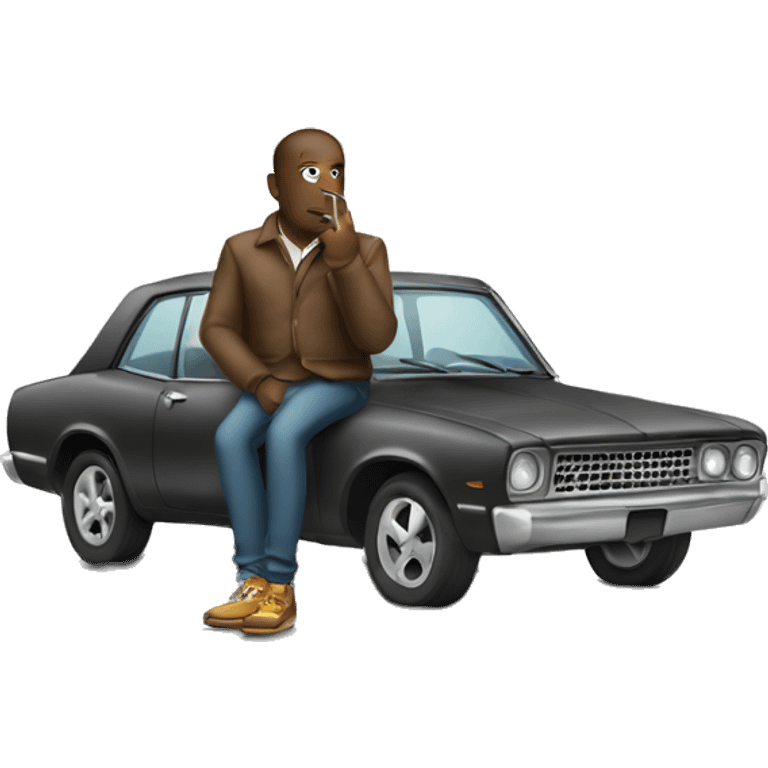 Man sitting on car smoking emoji