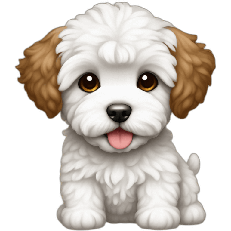 party maltipoo puppy brown and white neck with funny pants emoji