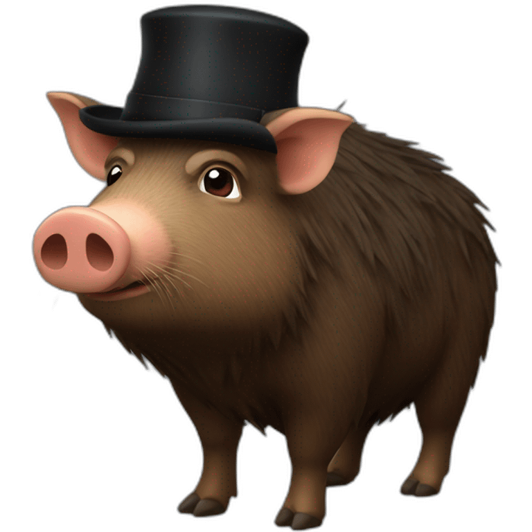 a wild brown boar tired of life with stubble in a black jacket and a black winter hat emoji