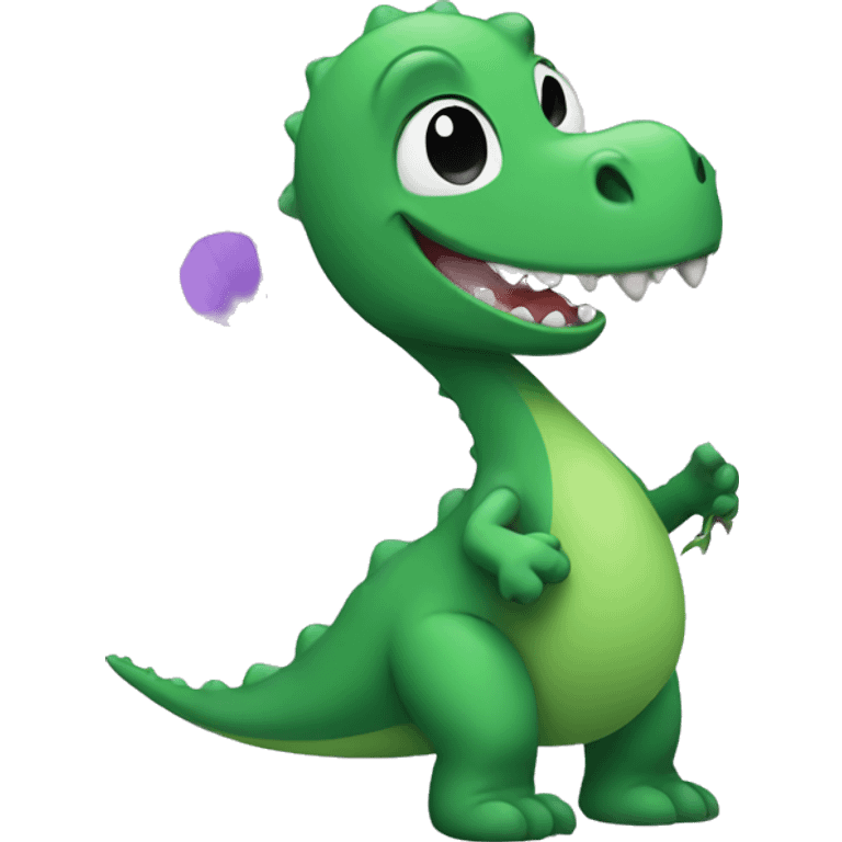 Green dino with violet (flower) emoji