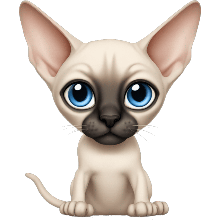 Siamese Sphynx  cat with blue eyes, full body, black nose ears and tail emoji