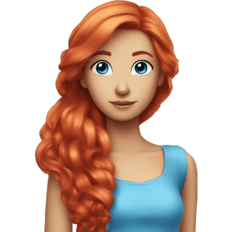 bloom winx fairy with red hair and blue eyes and in blue shirt with wings  emoji