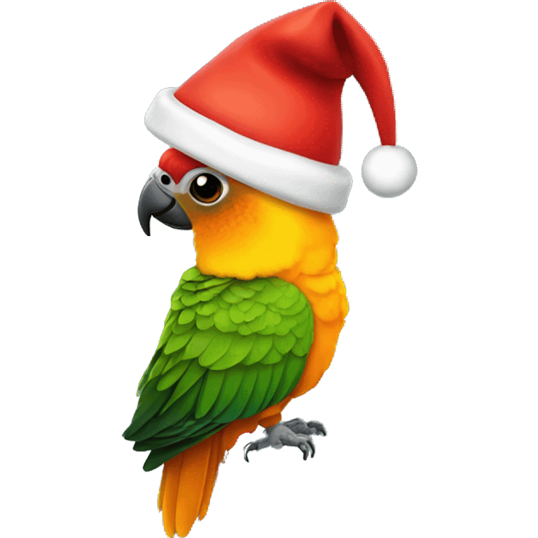 Sun conure with Christmas hat emoji