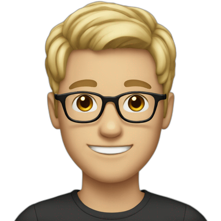 smiling WHITE boy wearing glasses, black hair, middle part hairstyle emoji