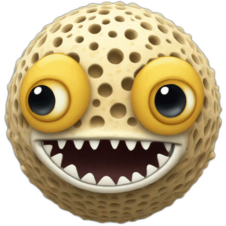 3d sphere with a cartoon testy sand Pufferfish skin texture with filthy eyes emoji