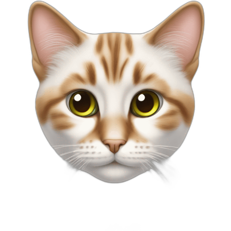 Chat blanc aux poils mis long, aux yeux verts, avec petit bout des oreilles marron emoji