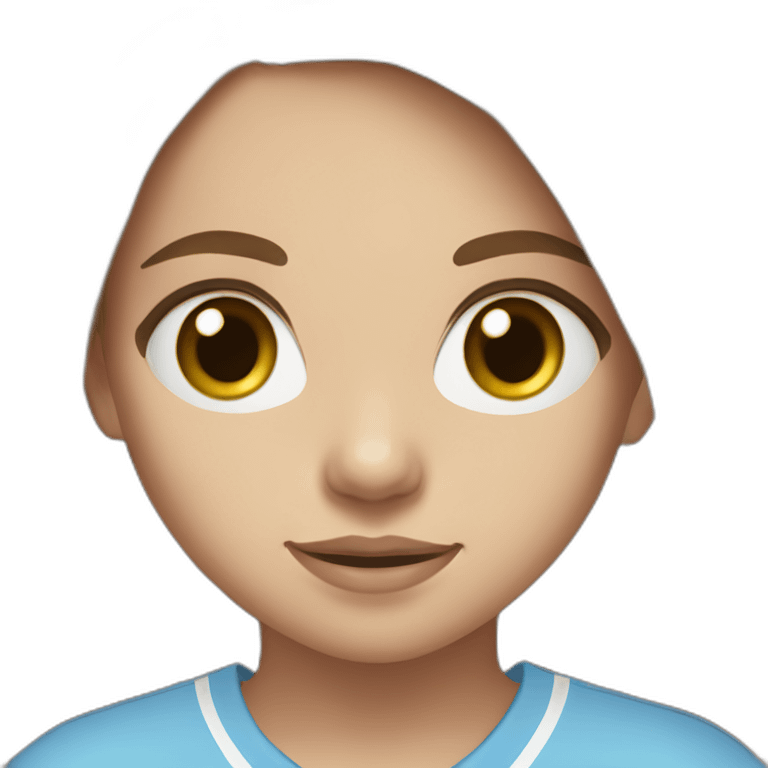 young girl with long brown hair and eyes wearing Manchester City football shirt emoji