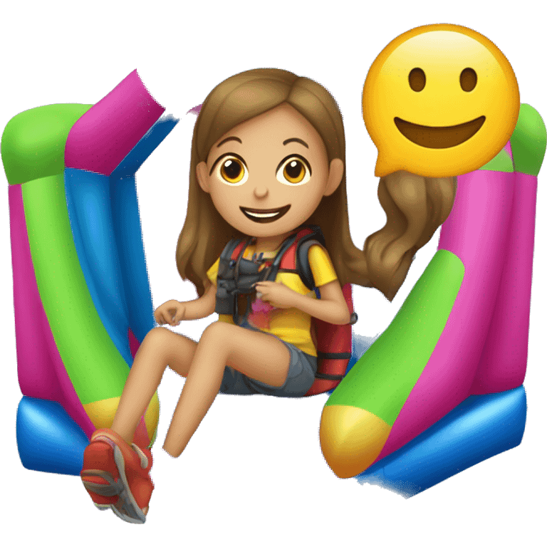 girl on walkie talkie sitting in bouncy house emoji