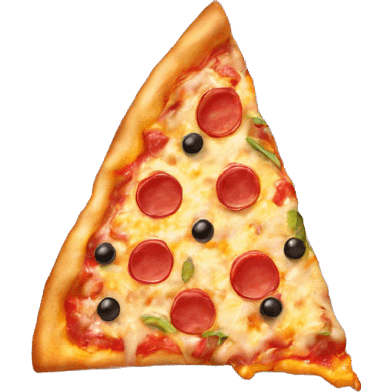 an upside-down pizza slice with female eyes with yellow hands. emotion happy emoji