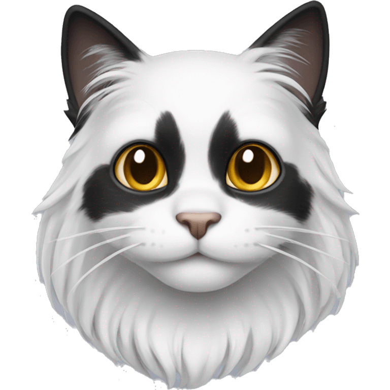 black cat long-hair with half white head emoji