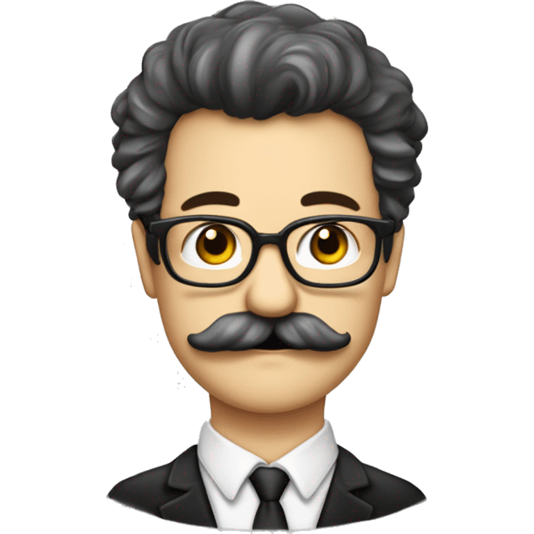 homem branco de oculos cabelo preto bigode enrolado professor xadrez emoji