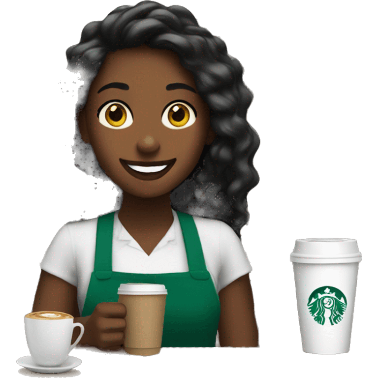 Girl starbucks barista smiling holding coffee emoji