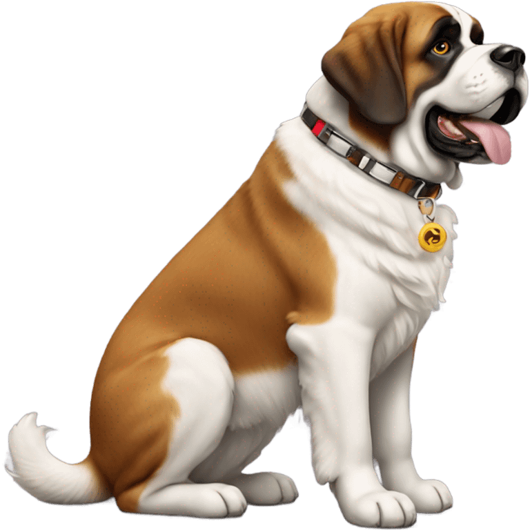 happy st bernard dog with dog collar, full body,side view emoji