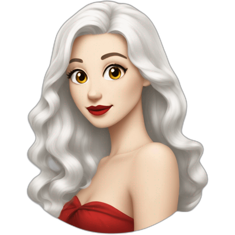 beautiful-young-woman,white-hair,long-hair,white-skin,oval-face, redlips, cocktail dress emoji