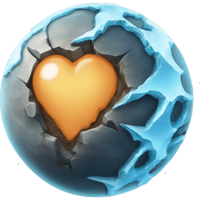 a planet, small, icy and with a rocky surface and a heart-shaped icy region emoji