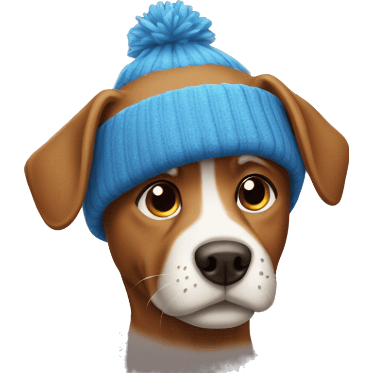 Brown dog in a blue winter hat emoji