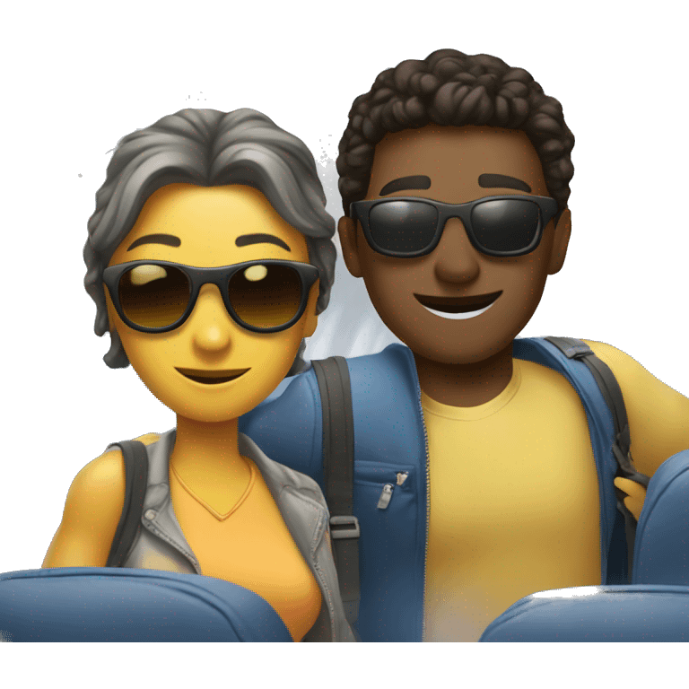 two friends leaving on a plane with sunglasses on  emoji