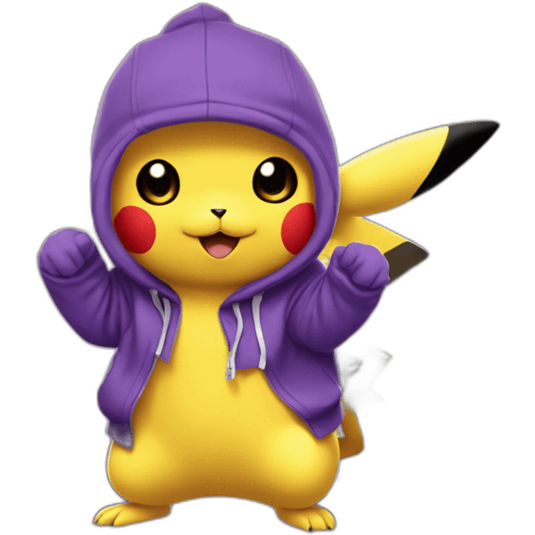 Pikachu as a Dj in a purple hoodie emoji