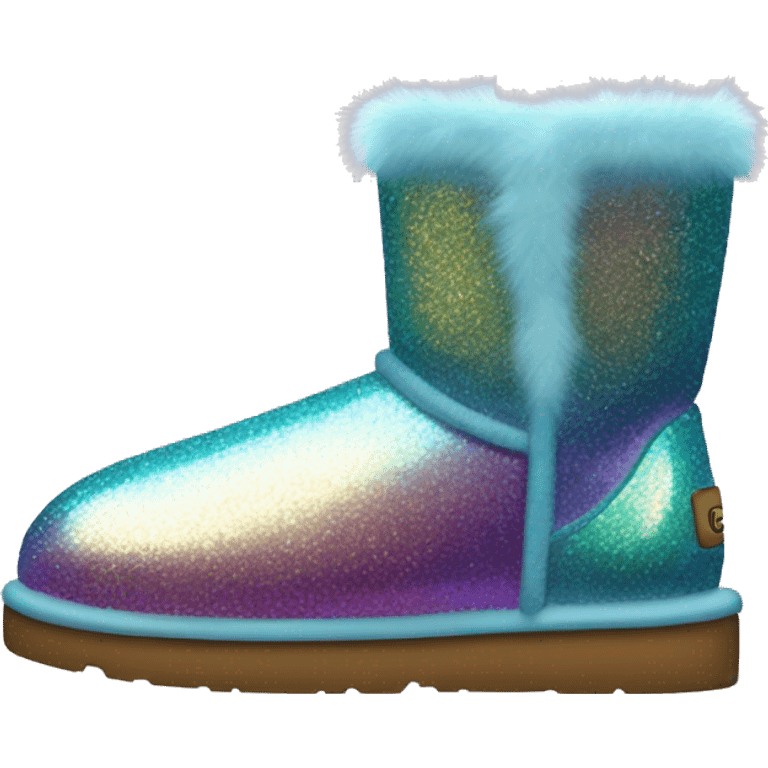 Realistic iridescent Sparkle glitter and fur Ugg boots. emoji