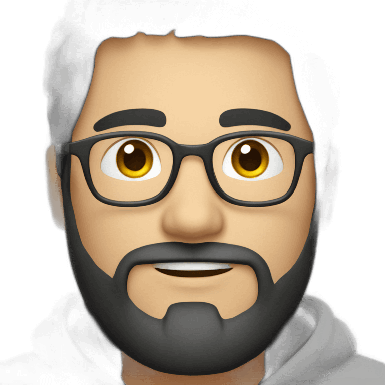 A project manager in a gray hoodie and with a short beard, with gray eyes, with short black hair without a parting, wearing glasses emoji