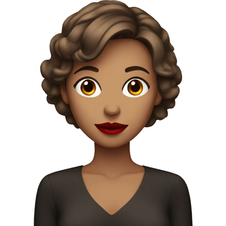 women with brown short hair with red lips emoji