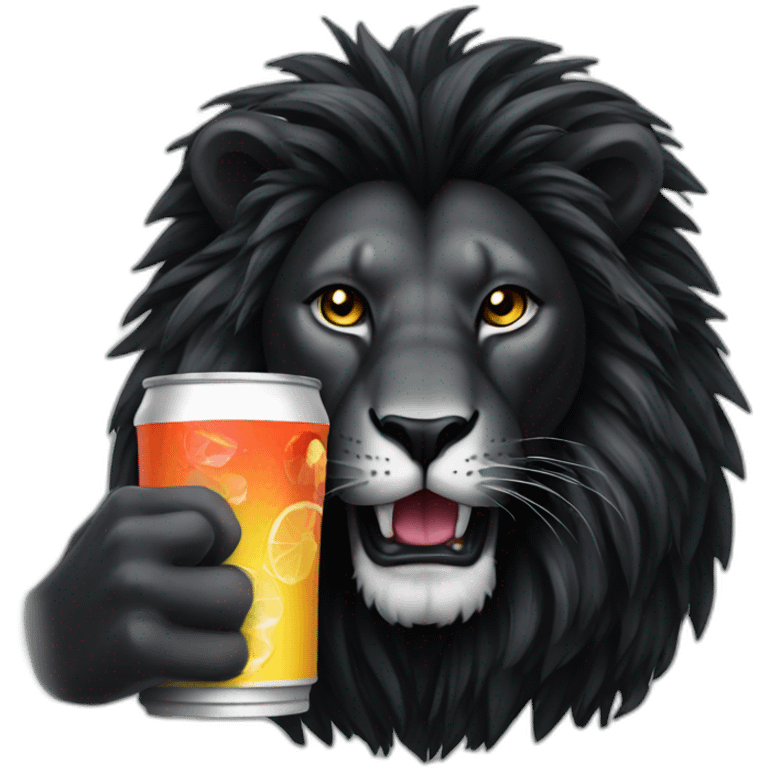 Black lion drinking energy drink emoji