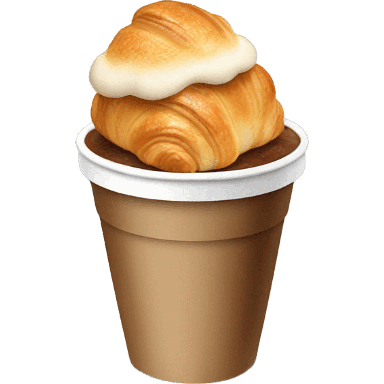 Disposable cup with cappuccino and croissant emoji