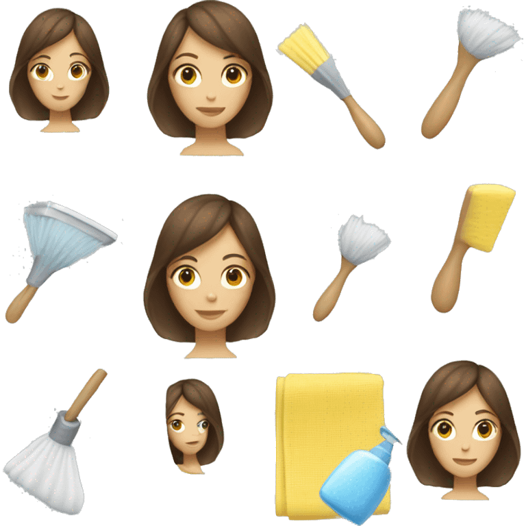 White lady with brunette hair cleaning emoji