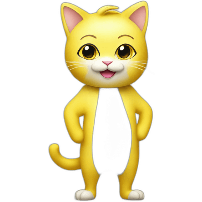 Little cat standing on two feet wearing a costume of banana emoji