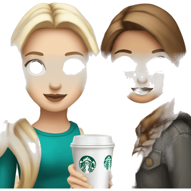 Blonde Blue eyed girl and brown haired hazel eye girl drinking Starbucks  emoji