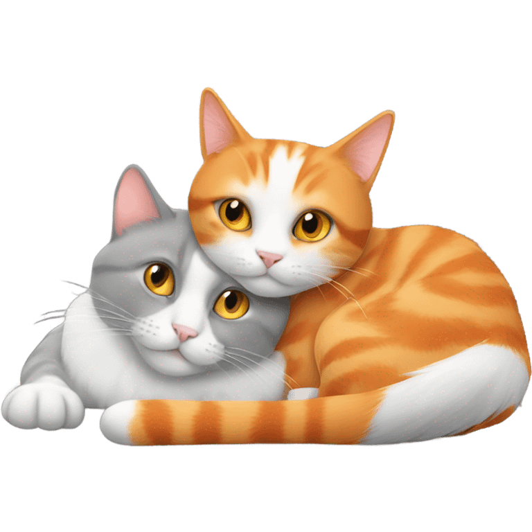 Orange cat and grey cat cuddling emoji