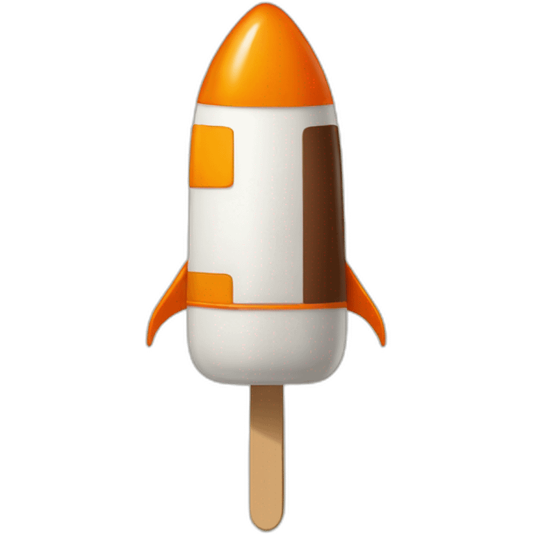 a white and orange popsicle shaped as a rocket with a chocolate top which is wearing a sword emoji