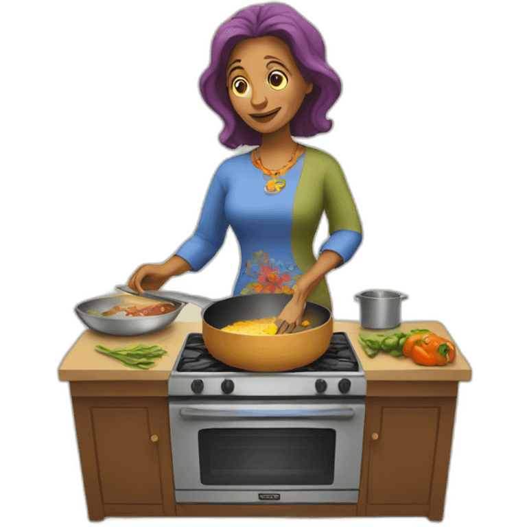 Hippy mother cooking emoji