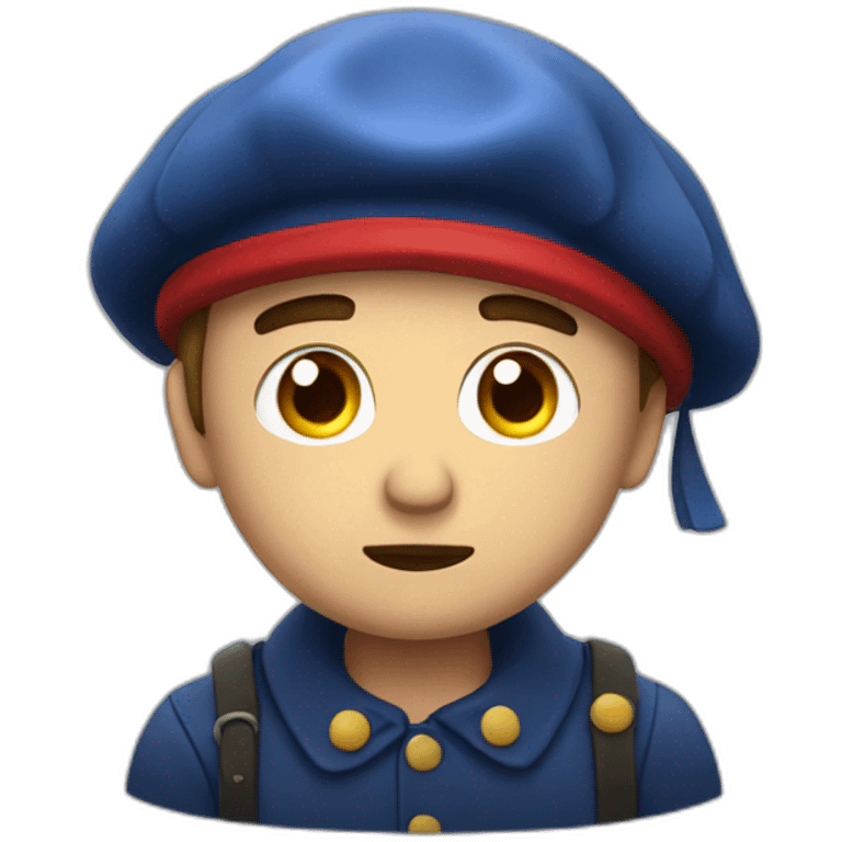 unhappy french guy in a tricolor beret in the rain emoji