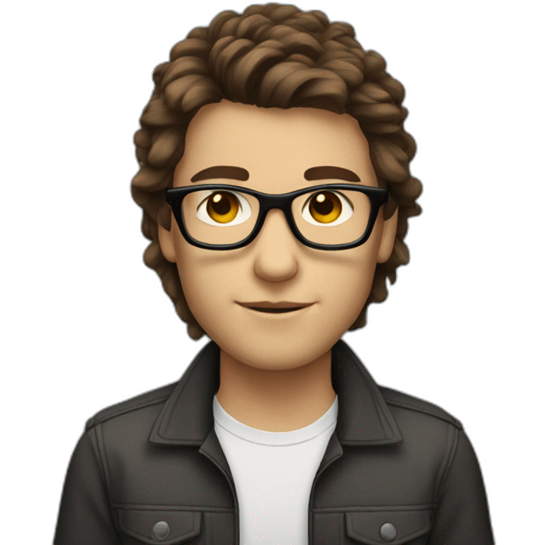 Young programmer, brown mullet hair, black glasses emoji